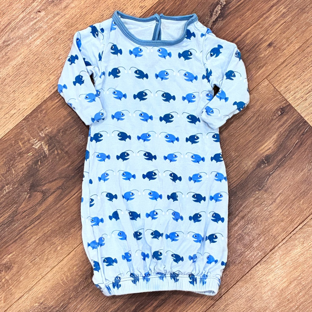Kickee Pants Blue Fish Sleeper Gown Sack Mittens Hand Covers Newborn
